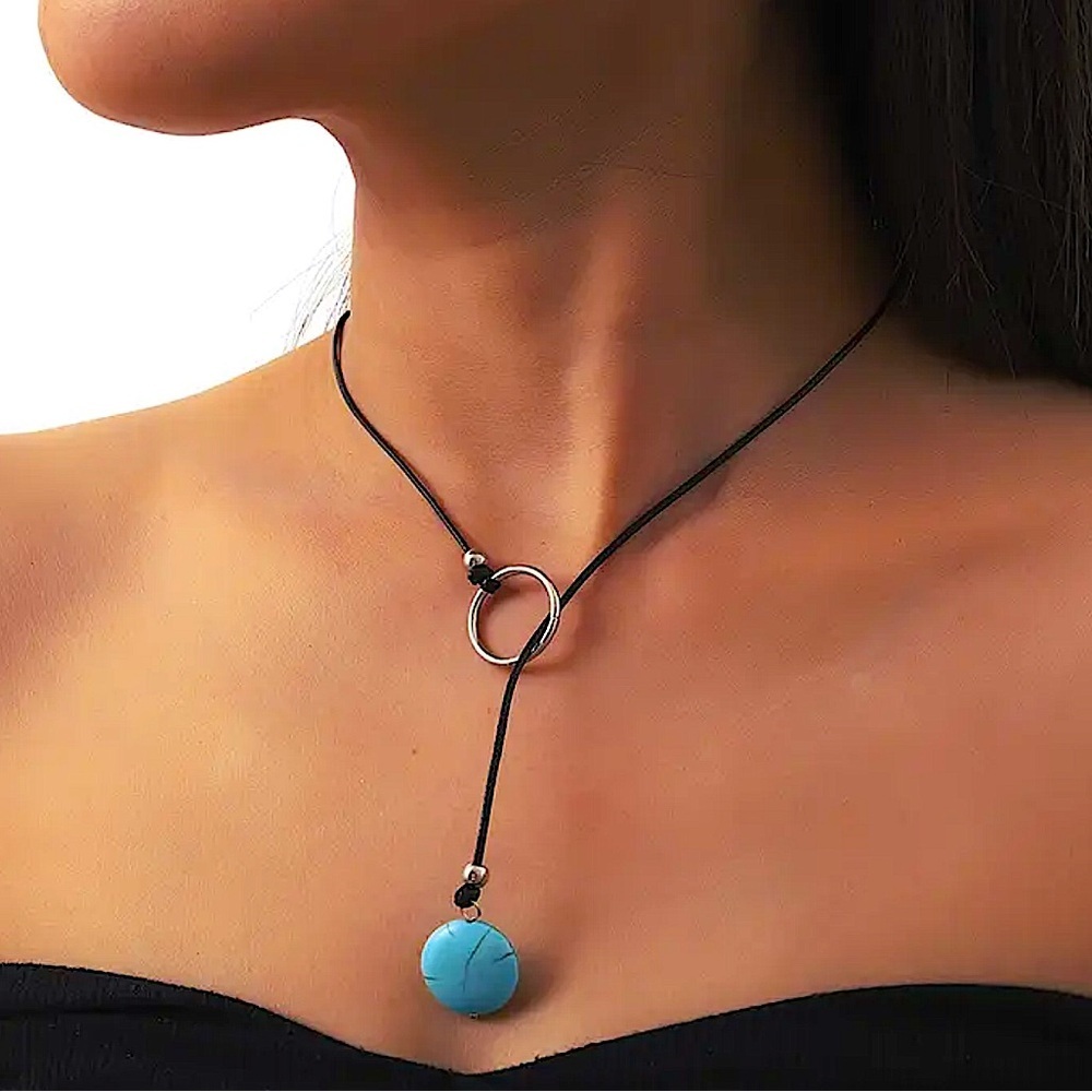 Boho Turquoise Y Lariat Necklace, Toggle Western Bohemian, Tribal, Hippy
